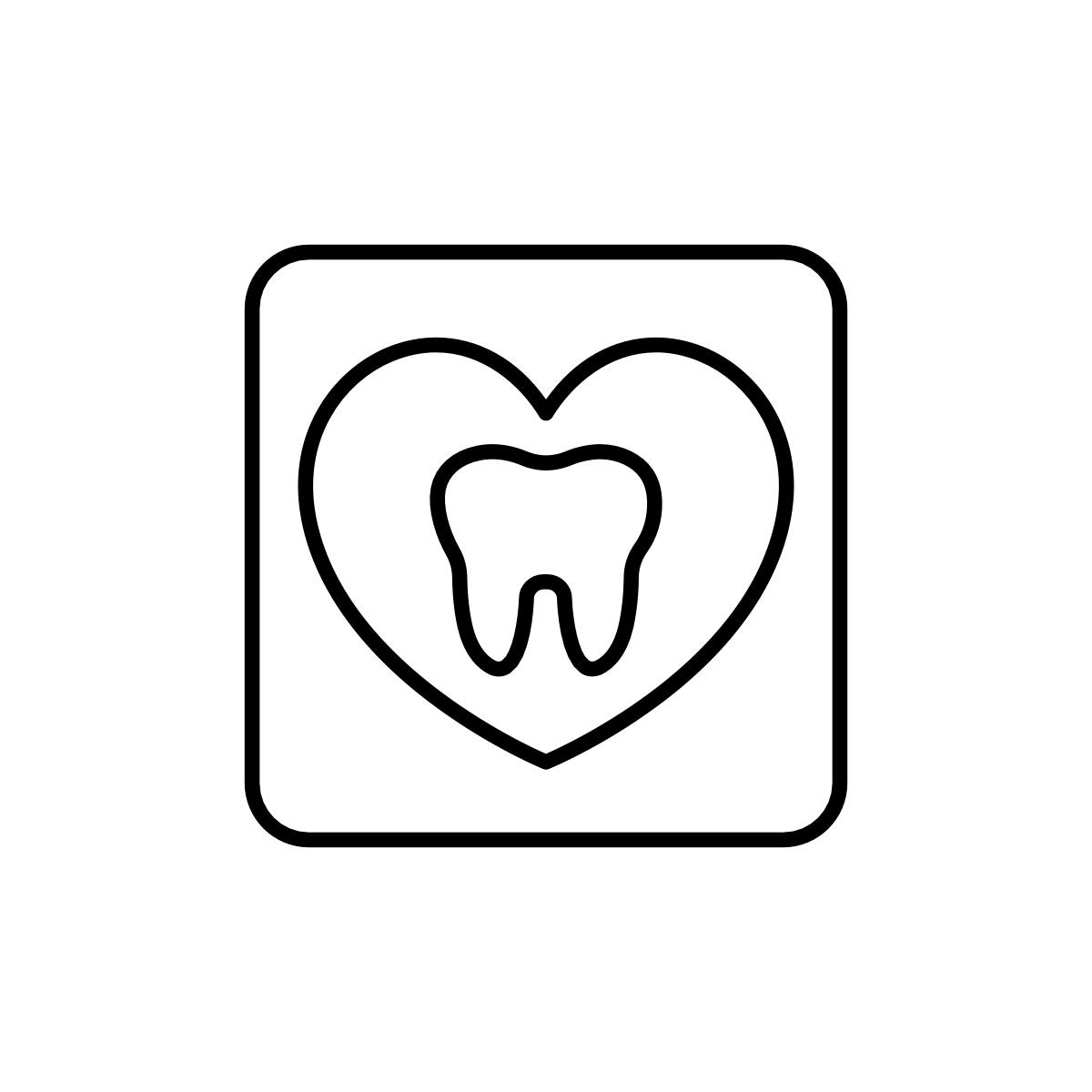 line illustration of tooth inside of heart inside of box